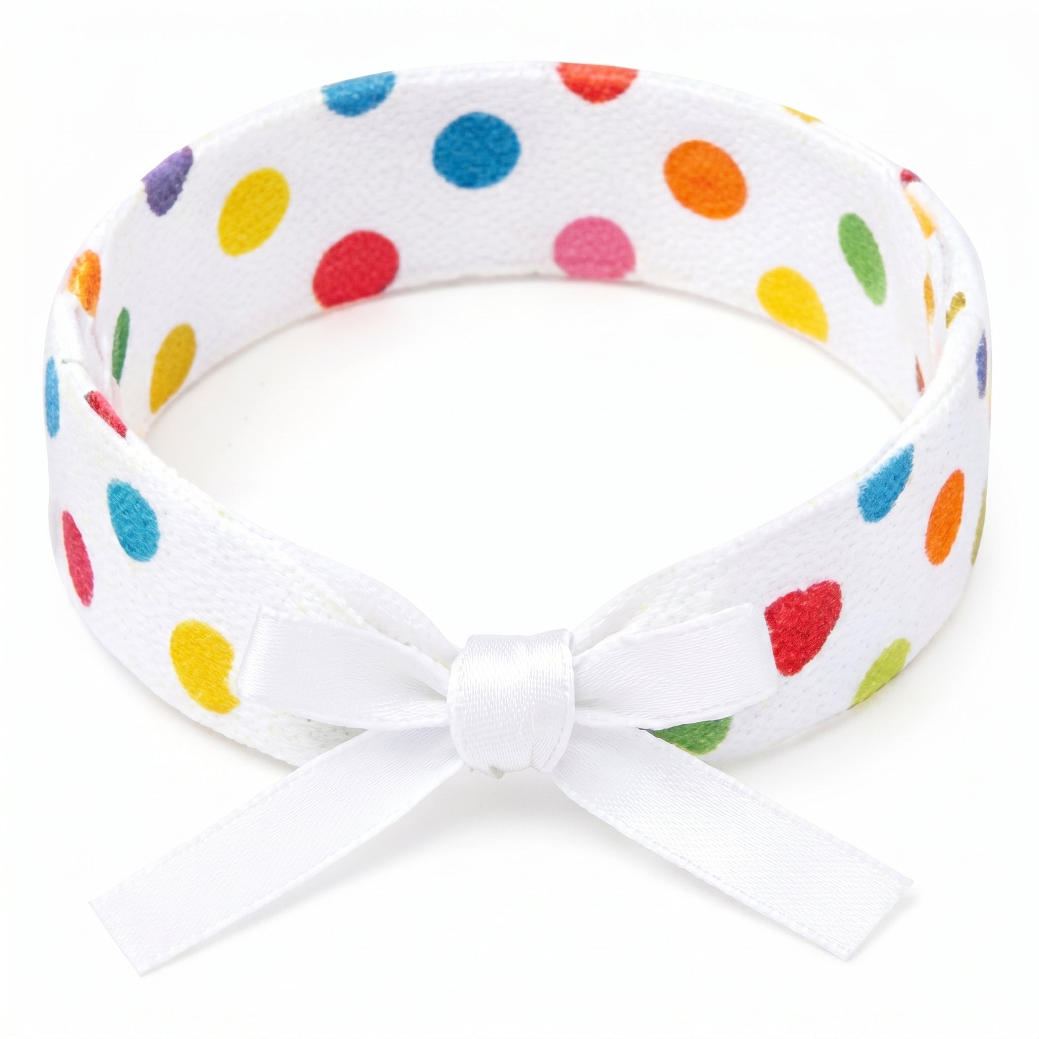 10Pcs-White Polka Dot Fabric Bracelet with Satin Bow