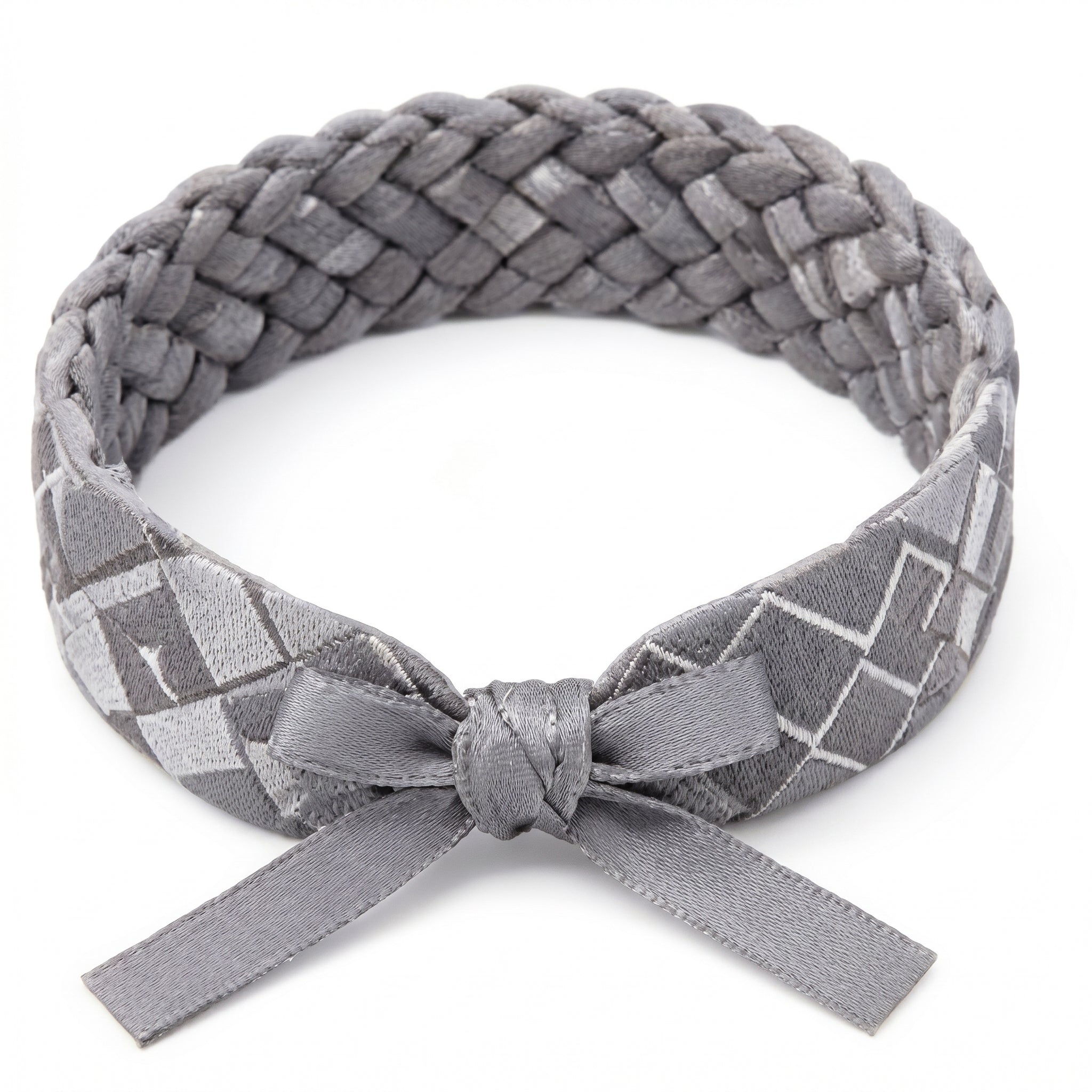 Grey Diamond Weave Headband with Satin Bow