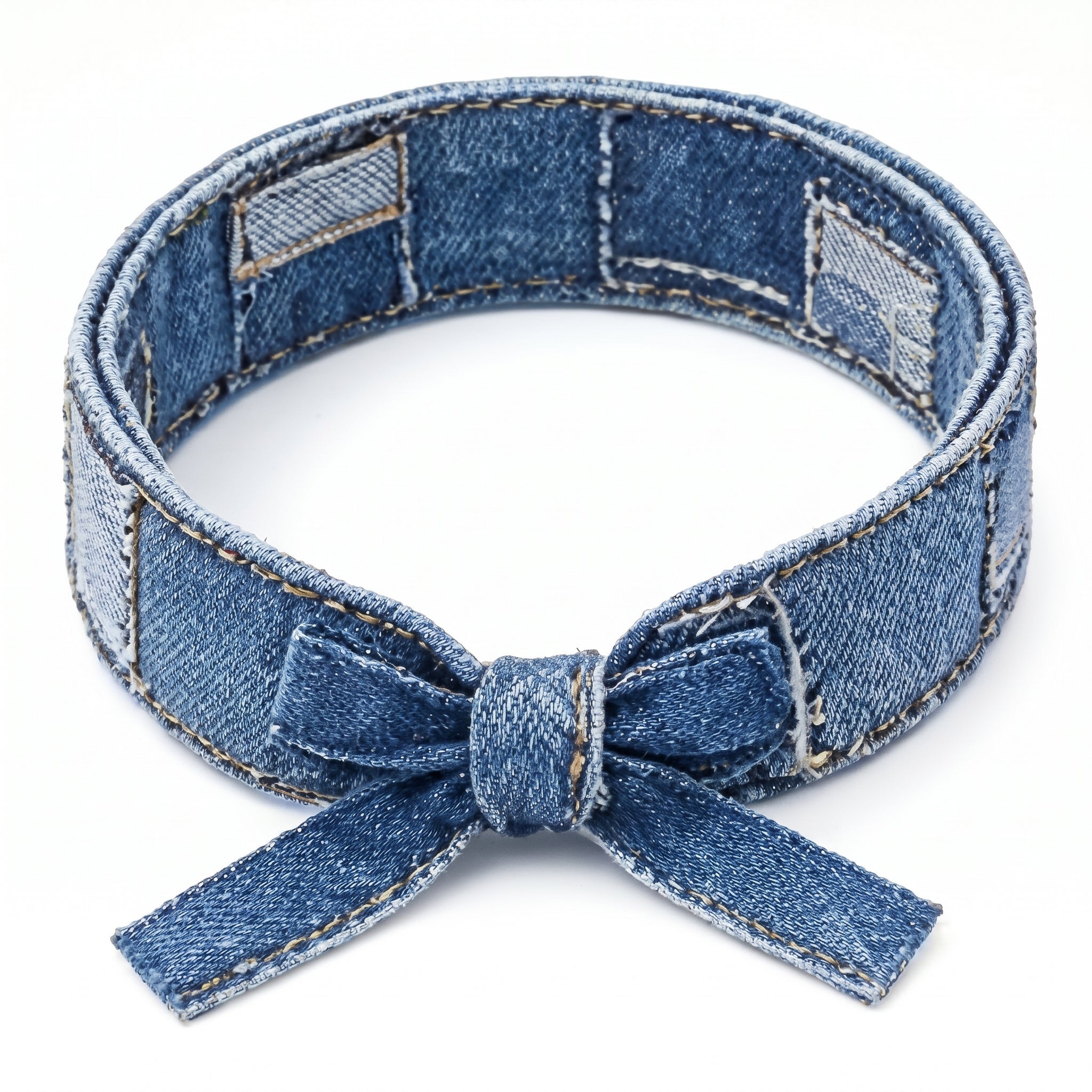 10Pcs-Classic Blue Denim Bow Cuff Bracelet