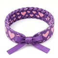10Pcs-Purple Braided Heart Pattern Fabric Bracelet with Satin Bow