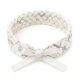 10Pcs-White Braided Fabric Bracelet with Silver Star Pattern and Satin Bow