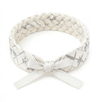 10Pcs-White Braided Fabric Bracelet with Silver Star Pattern and Satin Bow