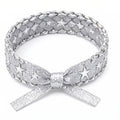 10pcs-Silver Glitter Woven Star Bracelet with Bow