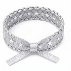 10pcs-Silver Glitter Woven Star Bracelet with Bow