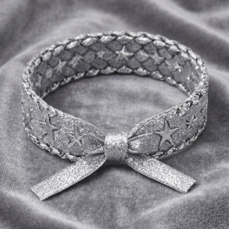 10pcs-Silver Glitter Woven Star Bracelet with Bow