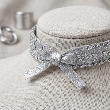 10pcs-Silver Glitter Woven Star Bracelet with Bow