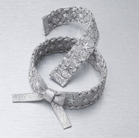 10pcs-Silver Glitter Woven Star Bracelet with Bow