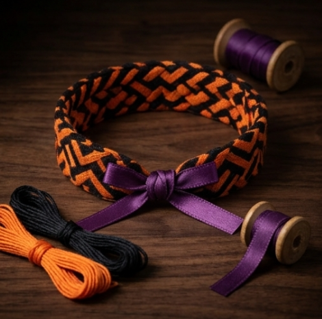 10Pcs-Orange and Black Chevron Woven Headband