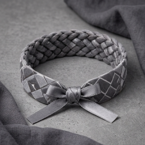 Grey Diamond Weave Headband with Satin Bow