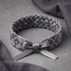 Grey Diamond Weave Headband with Satin Bow