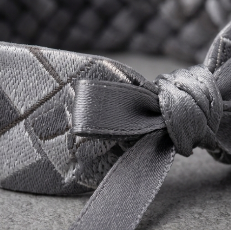 Grey Diamond Weave Headband with Satin Bow