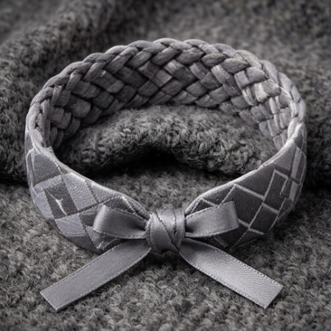 Grey Diamond Weave Headband with Satin Bow