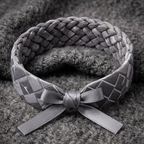 Grey Diamond Weave Headband with Satin Bow