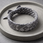 Grey Diamond Weave Headband with Satin Bow