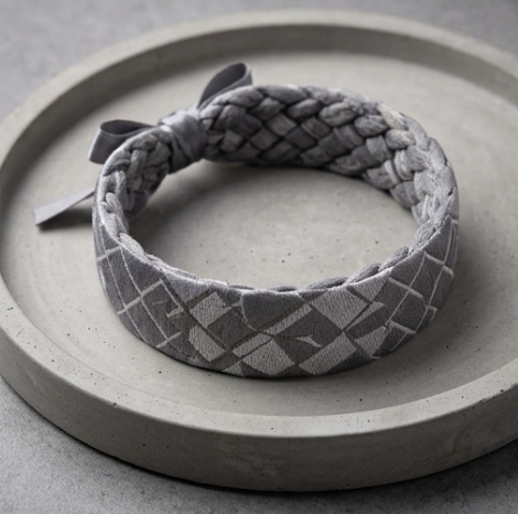 Grey Diamond Weave Headband with Satin Bow