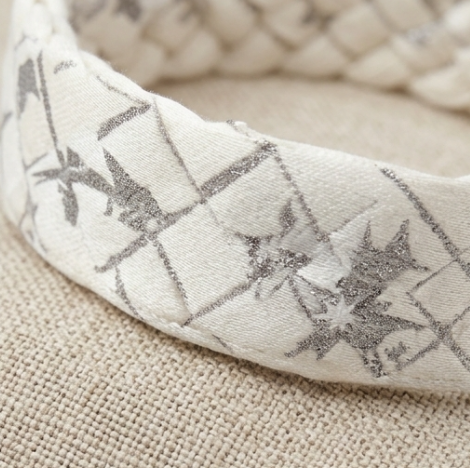 10Pcs-White Braided Fabric Bracelet with Silver Star Pattern and Satin Bow