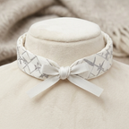 10Pcs-White Braided Fabric Bracelet with Silver Star Pattern and Satin Bow