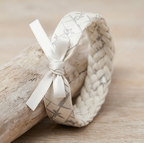 10Pcs-White Braided Fabric Bracelet with Silver Star Pattern and Satin Bow