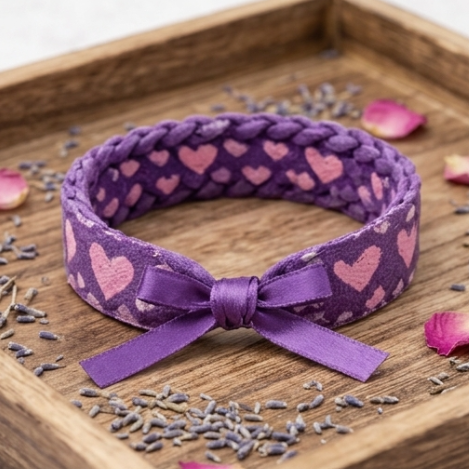 10Pcs-Purple Braided Heart Pattern Fabric Bracelet with Satin Bow