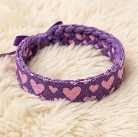 10Pcs-Purple Braided Heart Pattern Fabric Bracelet with Satin Bow