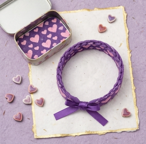 10Pcs-Purple Braided Heart Pattern Fabric Bracelet with Satin Bow
