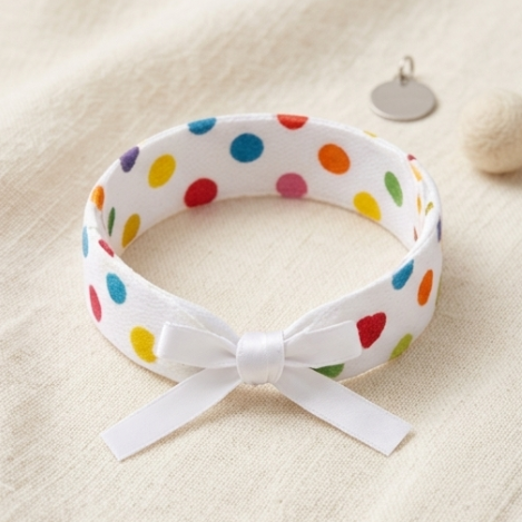 10Pcs-White Polka Dot Fabric Bracelet with Satin Bow