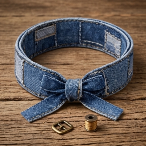 10Pcs-Classic Blue Denim Bow Cuff Bracelet