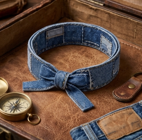 10Pcs-Classic Blue Denim Bow Cuff Bracelet