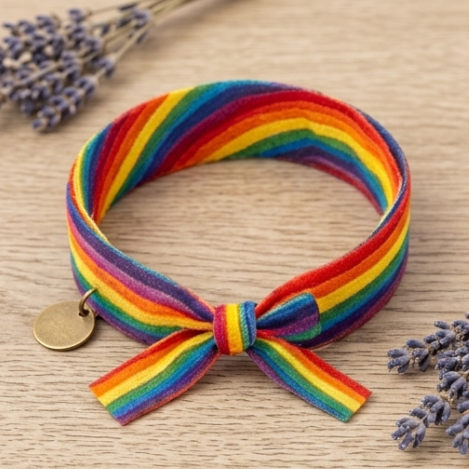 10Pcs-Vibrant Rainbow Stripe Fabric Bow Bracelet