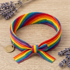 10Pcs-Vibrant Rainbow Stripe Fabric Bow Bracelet
