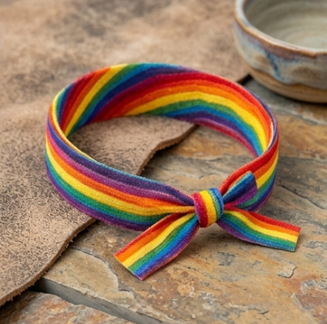 10Pcs-Vibrant Rainbow Stripe Fabric Bow Bracelet
